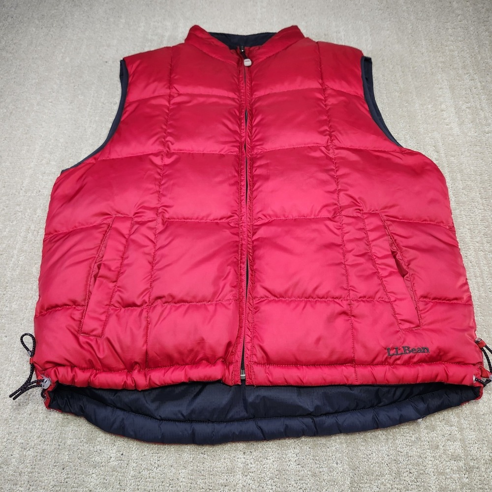 LL Bean Goose Down Puffer Vest Men Medium Quilted Reversible Full Zip Red Gray - Picture 2 of 7